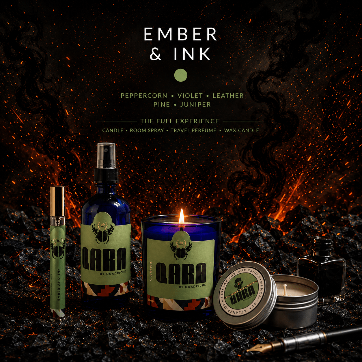 Ember & Ink™ Wood, Leather & Violet Fragrance Collection - Quadriche