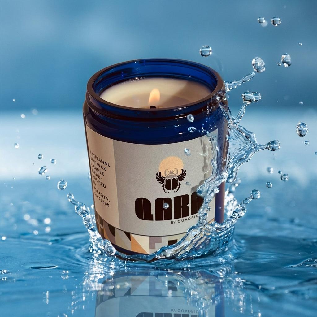 Dew candle in a splash background by Quadriche - fresh ozone scent 