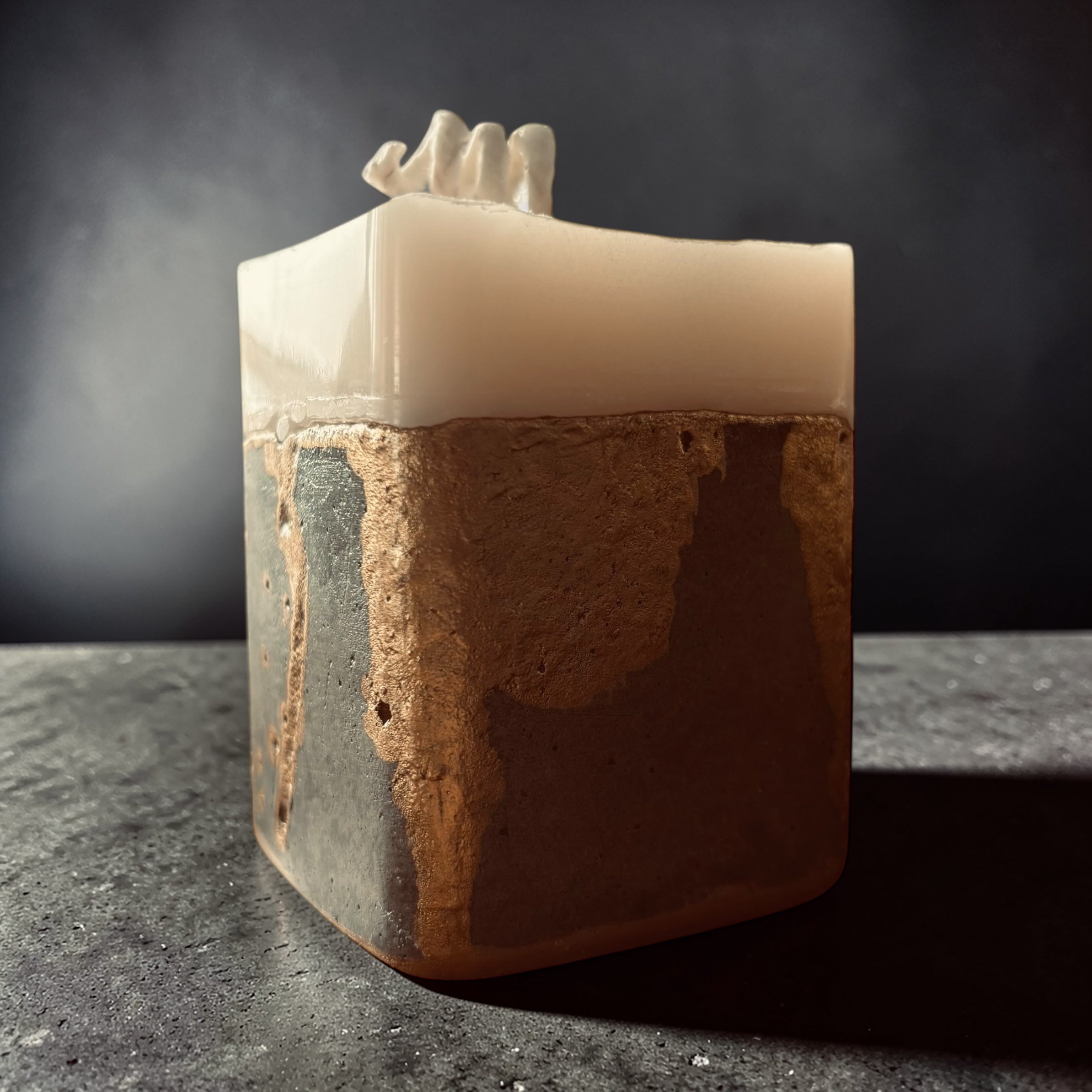 Monolith I No. 001 mixed media concrete candle with soy wax, handcrafted in Atlanta, modern sculptural home fragrance