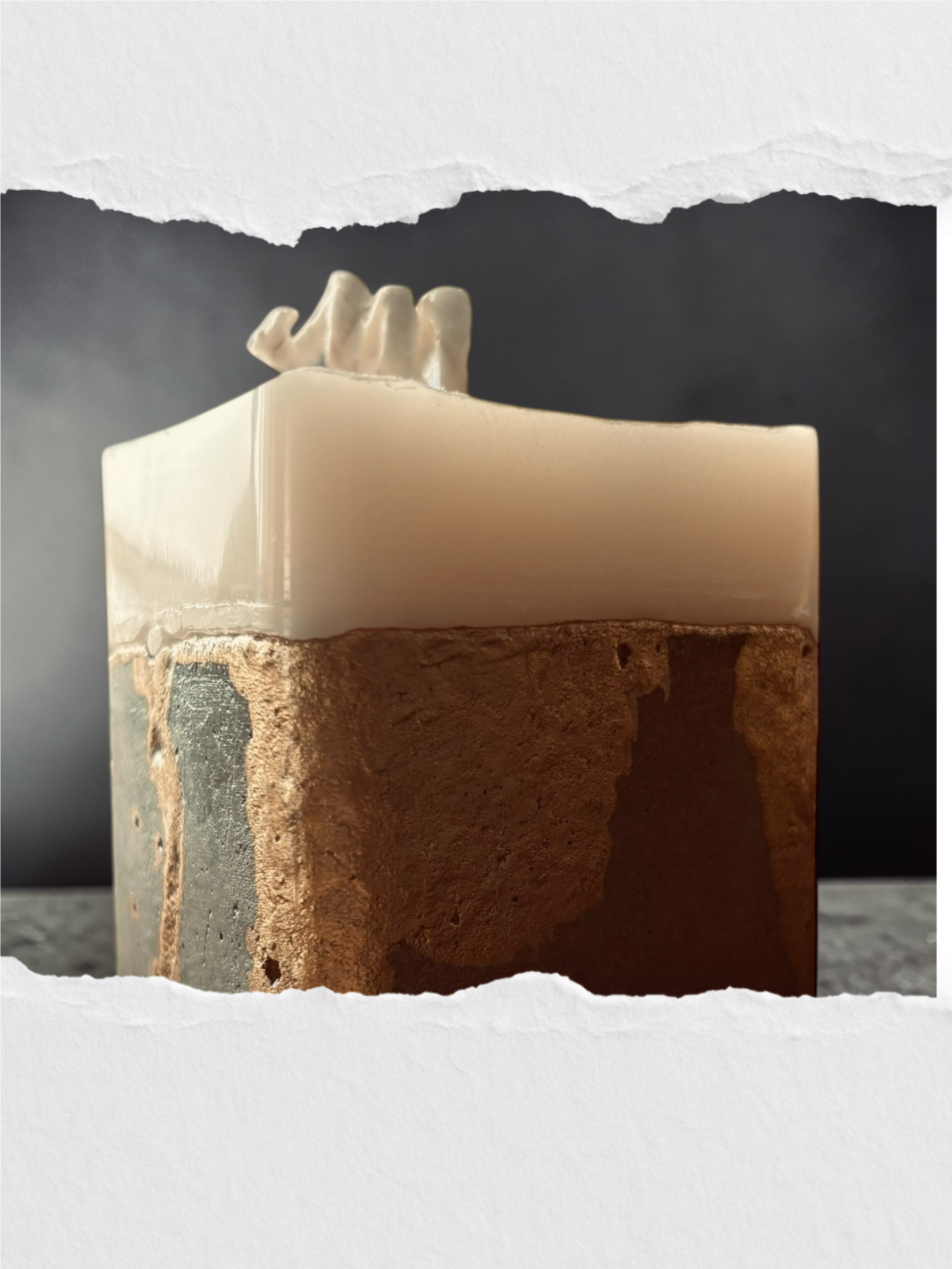 Sculptural concrete candle for home fragrance, neutral tones, luxury minimal interior styling