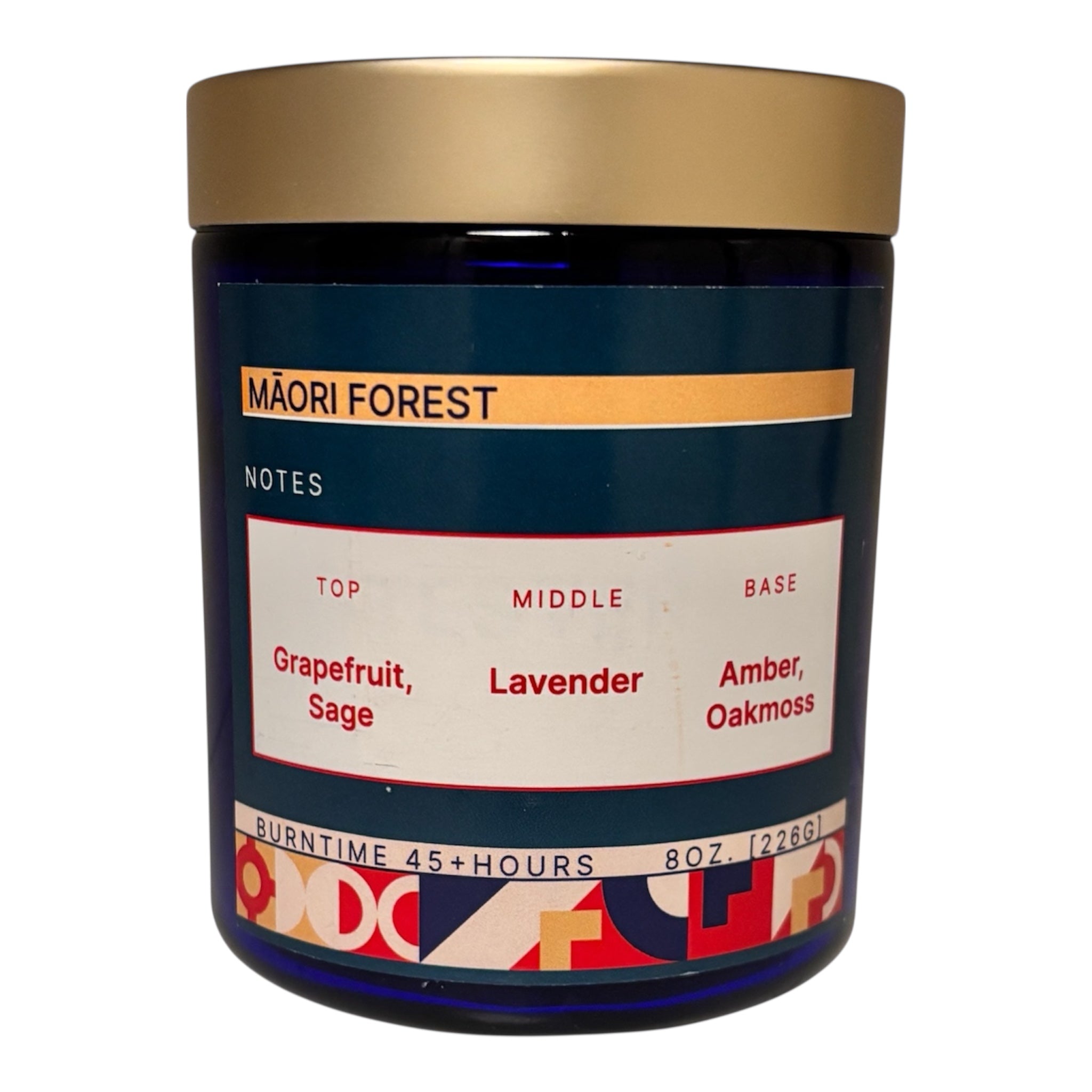 QARA MAORI Candle Blue Jar Gold Lid 