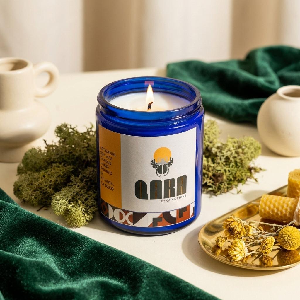 Sacred Ground by Quadriche oakmoss cobalt blue glass jar soy waxcandle