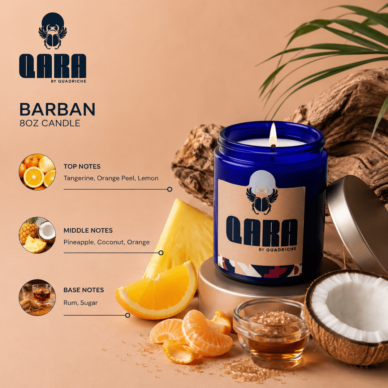 Barban Peach Coconut Rum Sugar Jar Candle - Quadriche - Candle