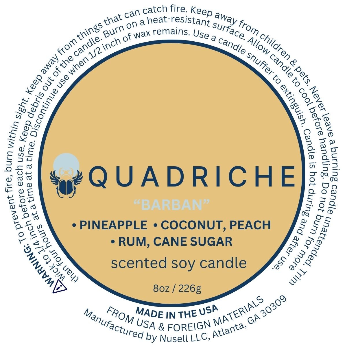 BARBAN Peach Coconut Rum Sugar Jar Candle - Quadriche - Candle