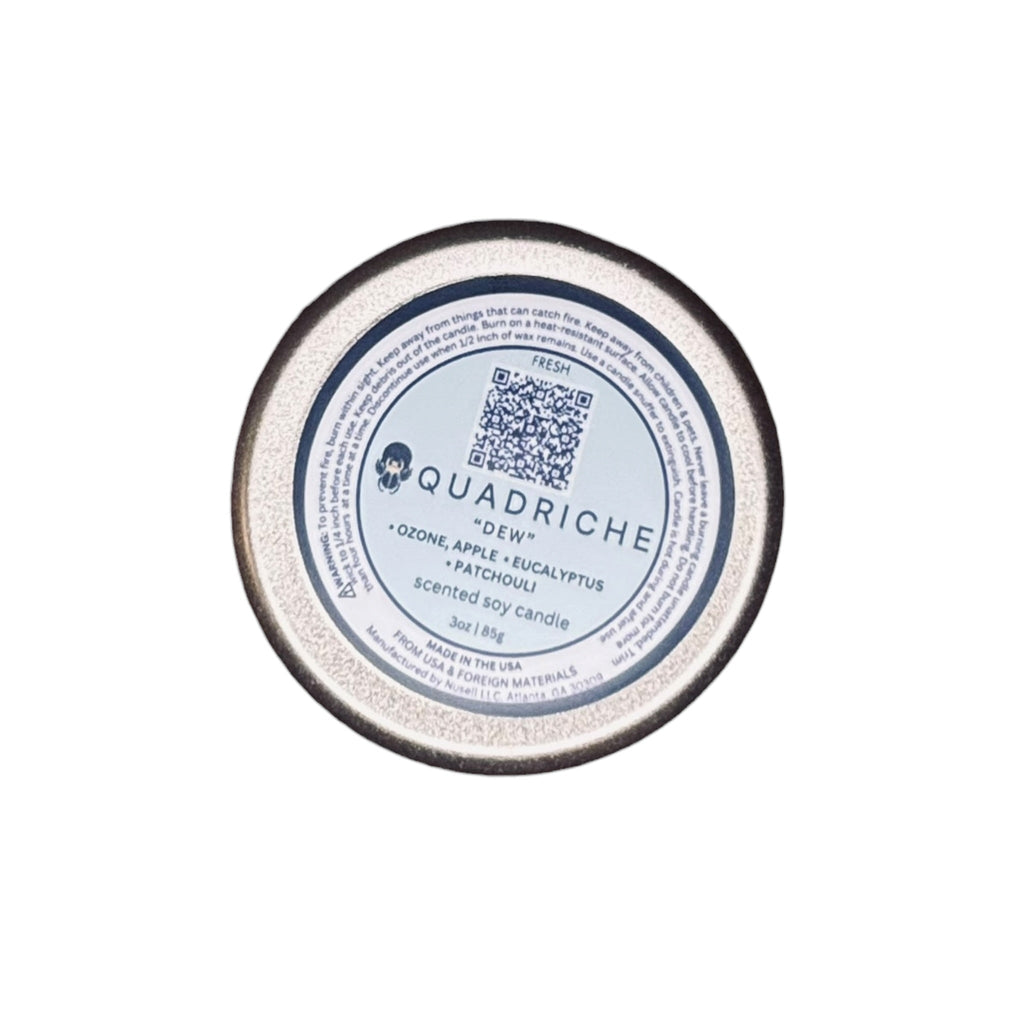 Dew Discovery Travel Candle (3oz) - Quadriche - Travel Candle-label on bottom