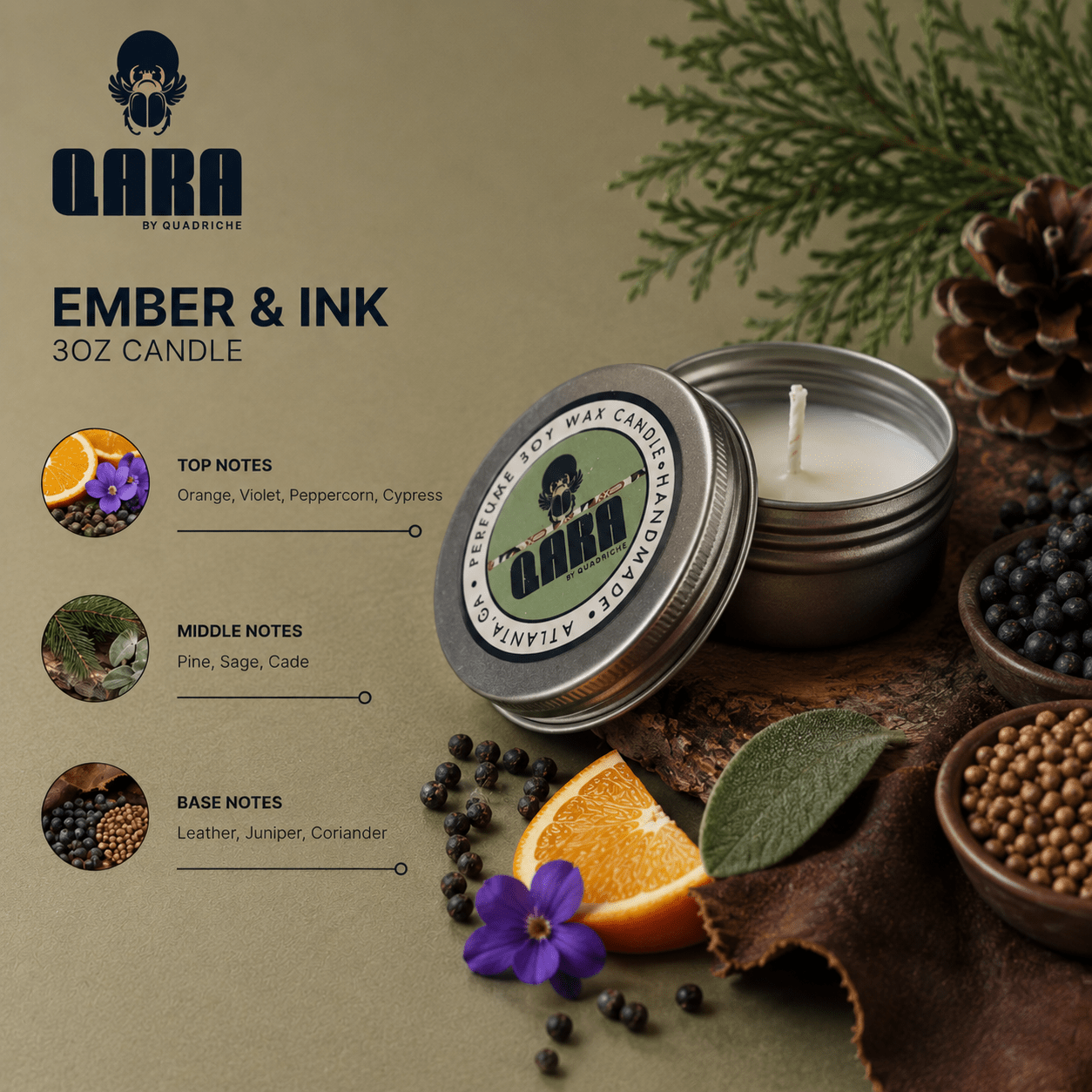 Ember & Ink Discovery Travel Candle (3oz) - Quadriche - Travel Candle