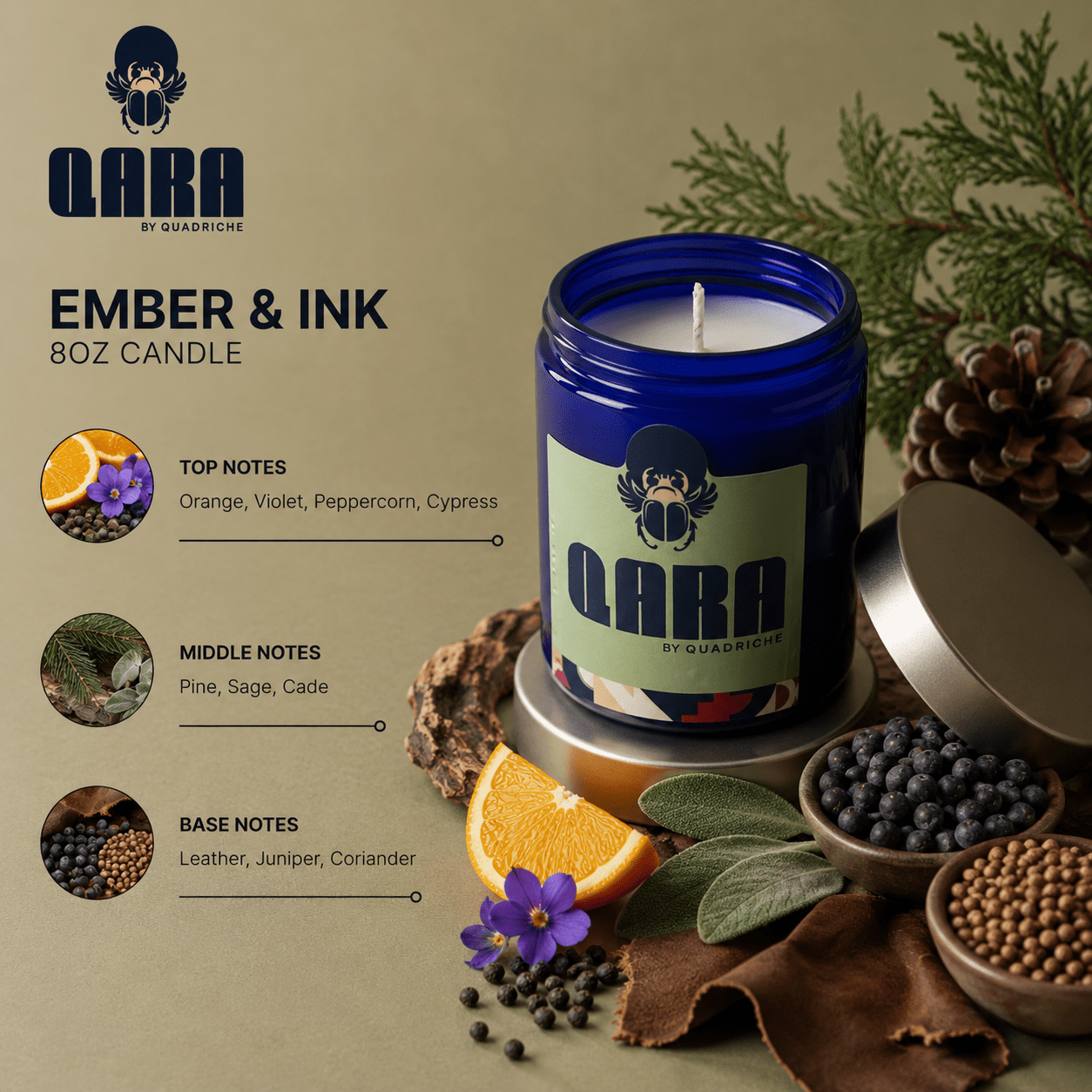 Ember & Ink Leather Pine Soy Jar Candle - Quadriche - Candle