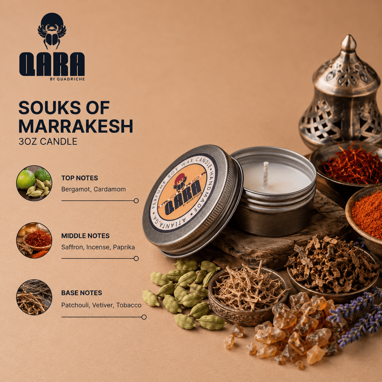 Souks of Marrakesh Discovery Travel Candle (3oz) - Quadriche - Travel Candle