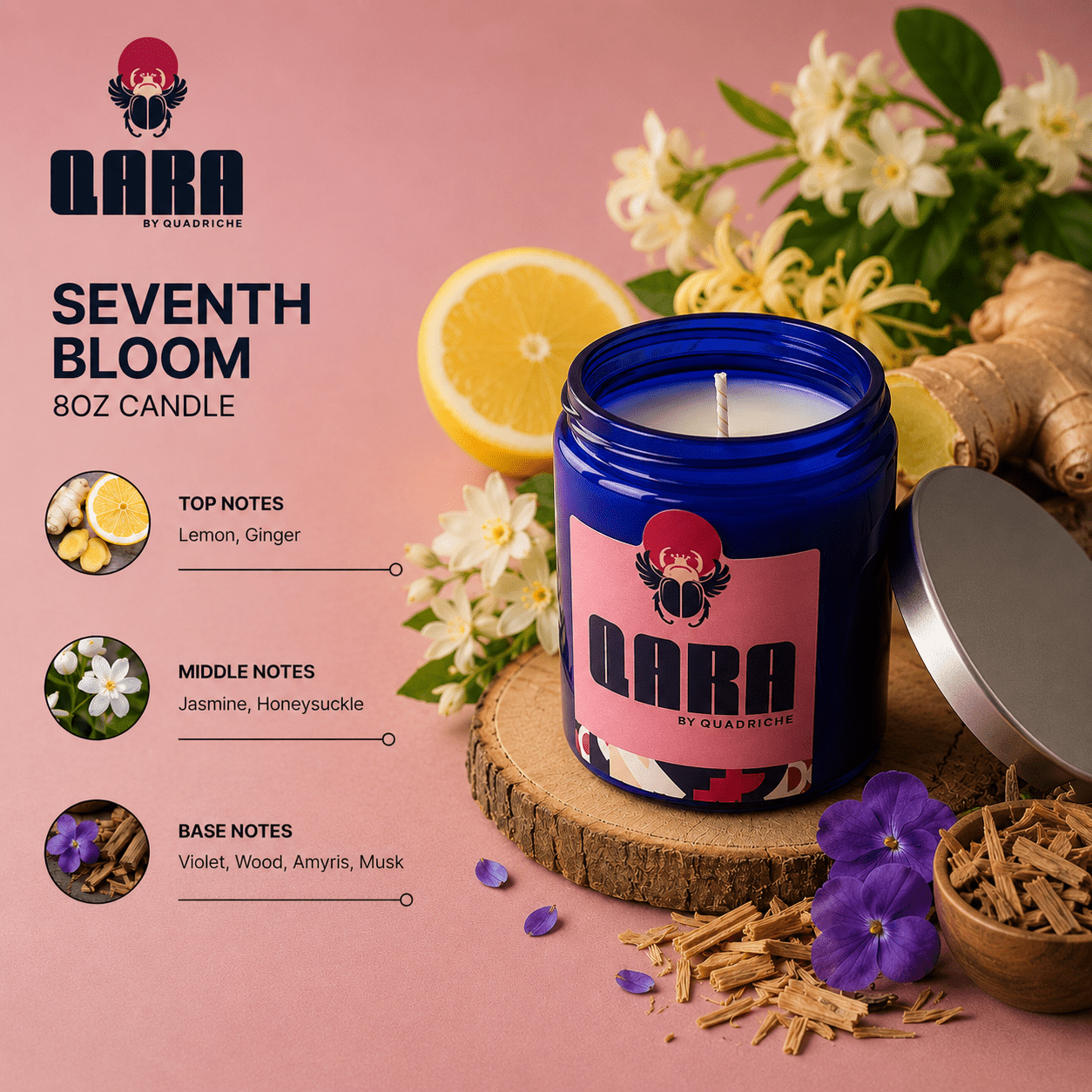 The Seventh Bloom Jasmine Soy Jar Candle - Quadriche - Candle